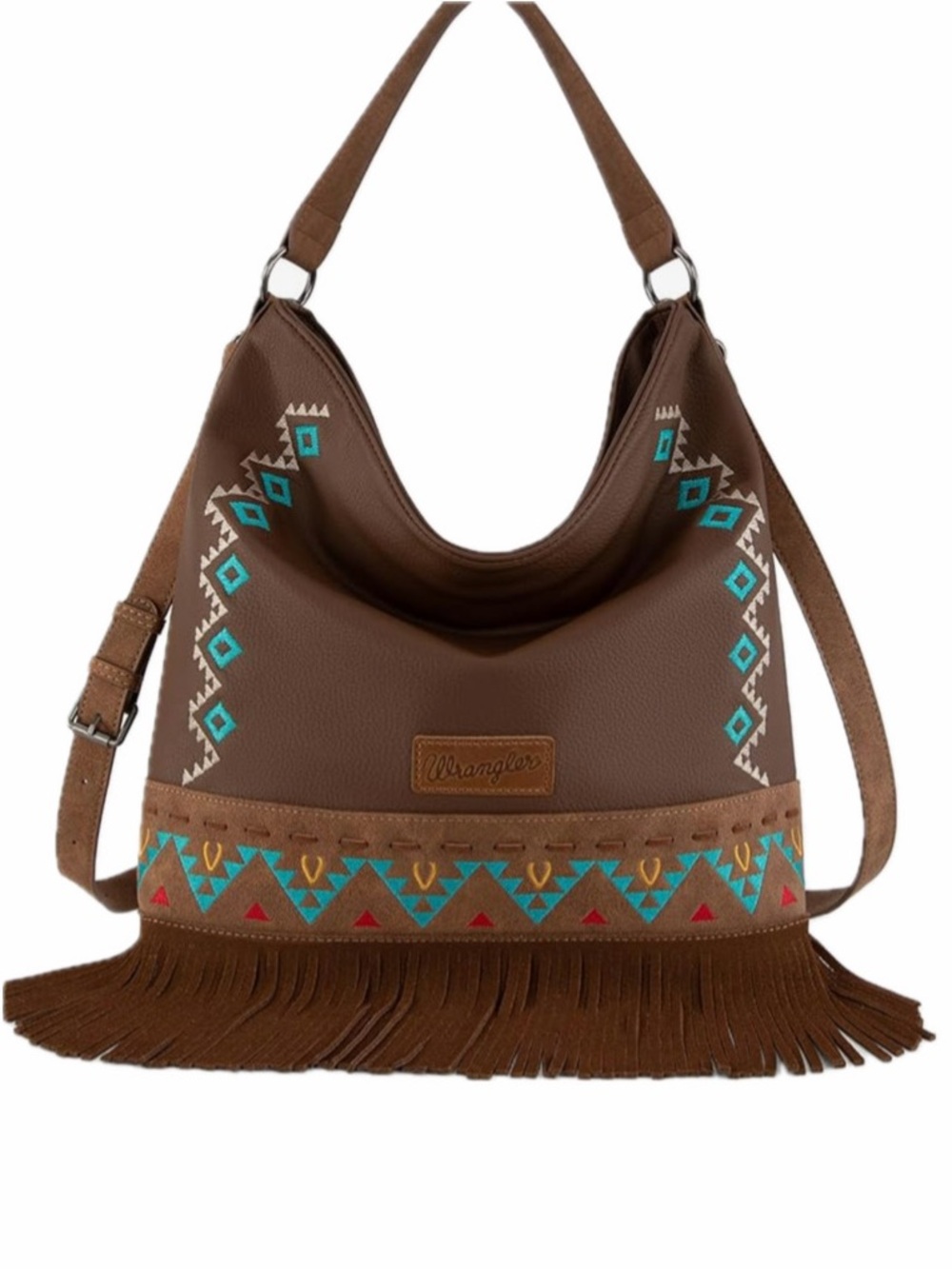 WRANGLER SHOULDER BAG AZTEC PURSE EMBROIDERED FRINGE BROWN NWT